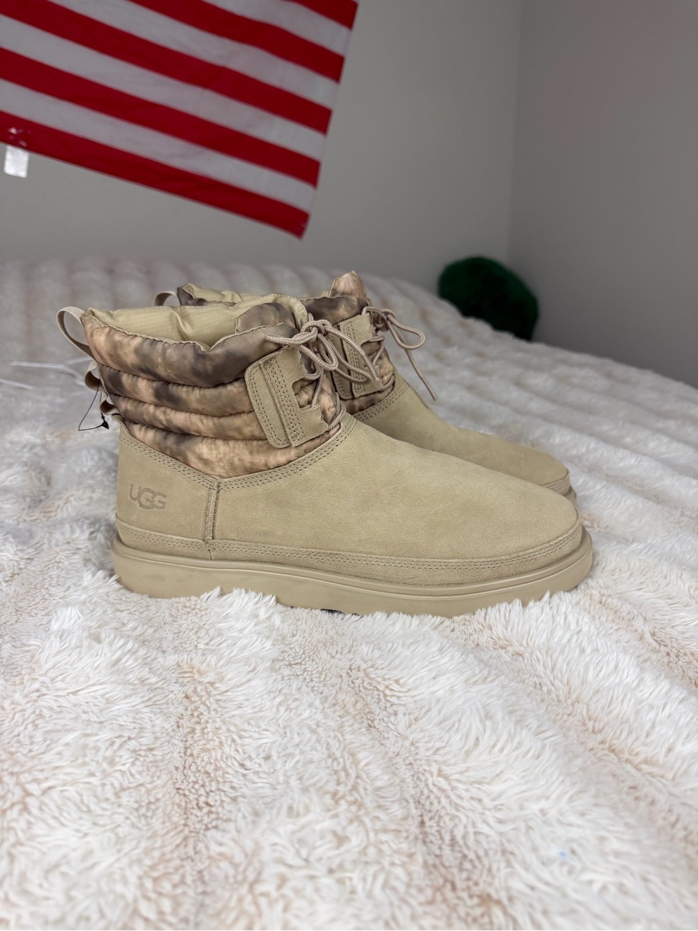 UGG Tan Suede Quilted Cuff Ankle Boots